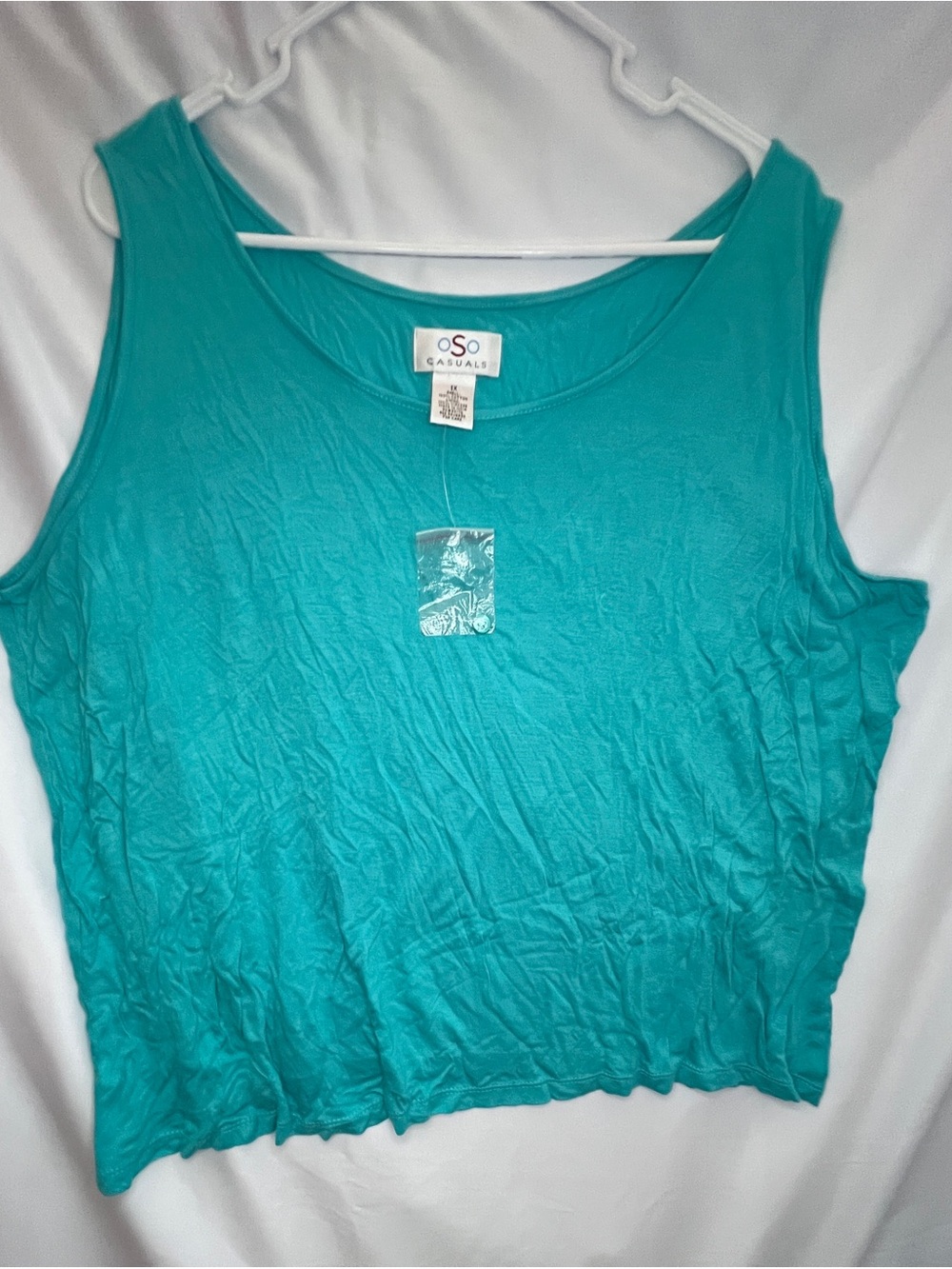 OSO Casuals Womens Tank Top Size 1X Teal Aqua Blue Green Sleeveless Scoop Neck